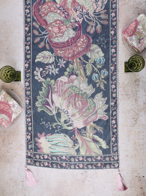 Blooming Jungle Velvet Runner - Charcoal