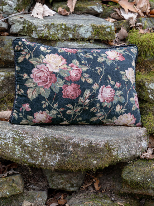 Winter Rose Velvet Cushion Cover - Black