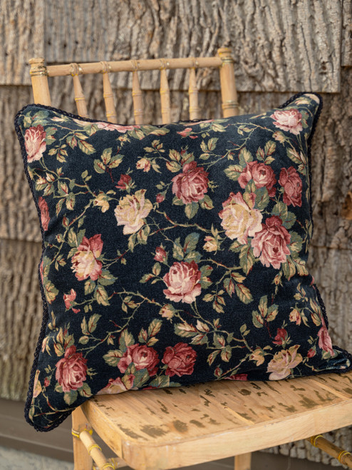 Winter Rose Velvet Cushion Cover - Black