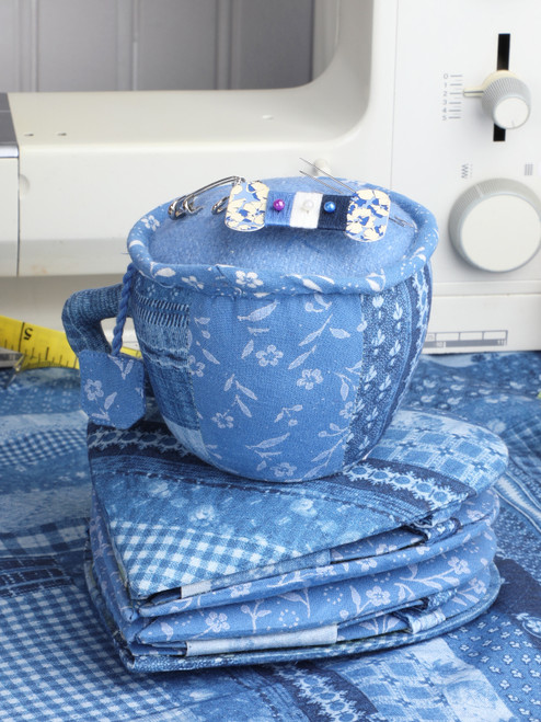 Harmony Patchwork Teacup Pin Cushion - Blue