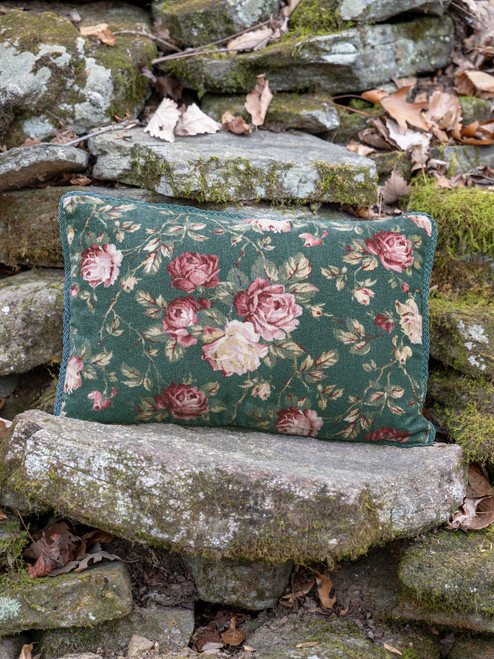 Winter Rose Velvet Cushion Cover - Forest