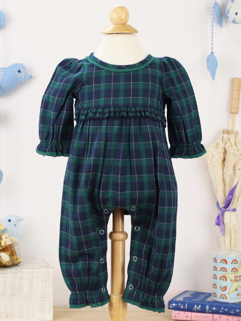 Juniper Check Baby Jumpsuit - Navy Green