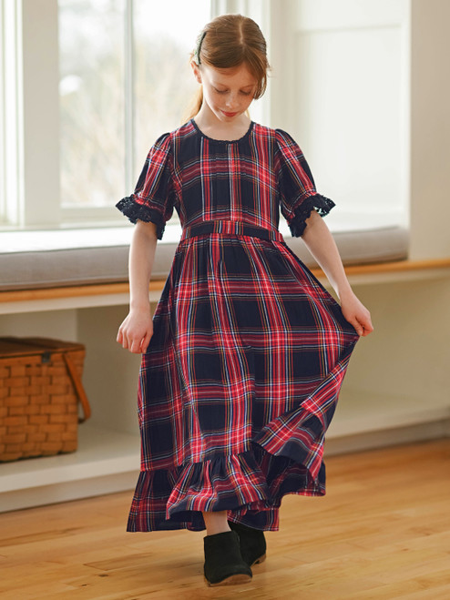Tasha Plaid Kids Dress - Navy Multi