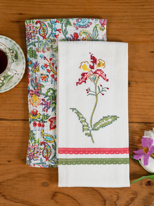 Flora Embroidered Tea Towel Set of 2 - White