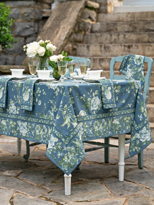 Garden Serenade Tablecloth - Aegean Blue