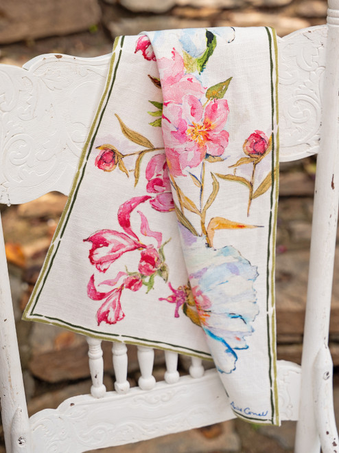 Peony Garden Watercolor Tea Towel - Multi