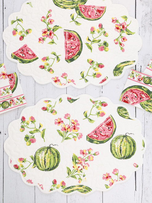 Sweet Watermelon Quilted Placemat Set of 4 - Soft White