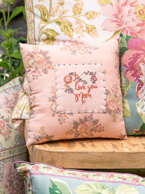 I Love You Mom Patchwork Cushion - Rose