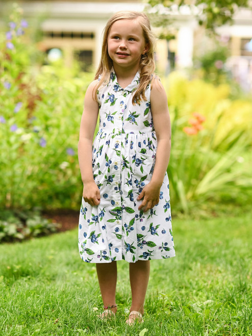 Blueberry Kids Dress - Blue White