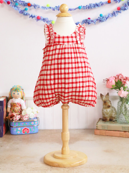 Maggie Seersucker Baby Bubble - Red Ecru