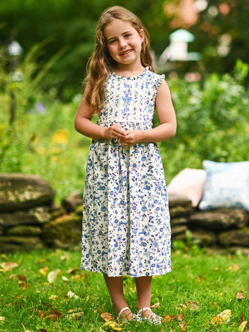 Chirping Kettle Kids Dress - Blue White