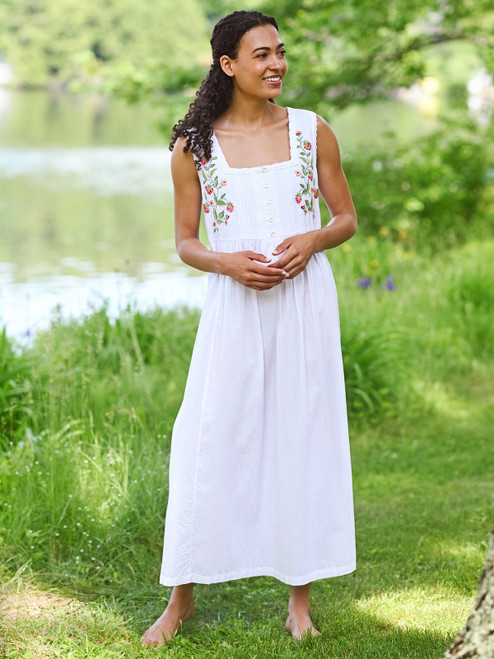 Strawberry Embroidered Nighty - White