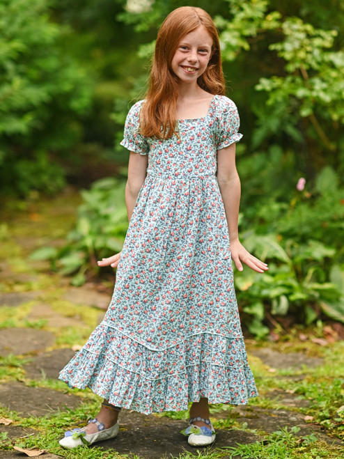 Rosebud Kids Dress - Aqua