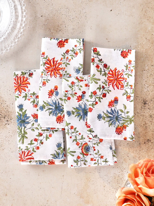 Francesca Block Print Napkin Set of 4 - White