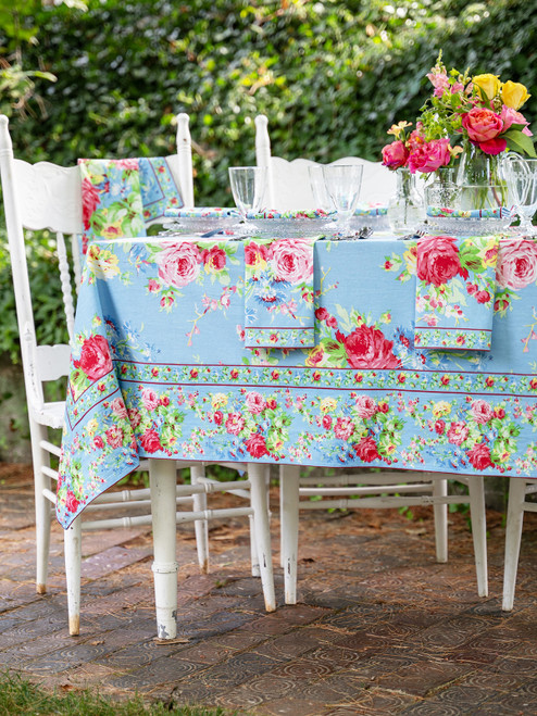 Cottage Rose Tablecloth - Sky Blue