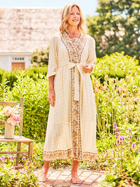 Rose Border Dressing Gown - Ecru