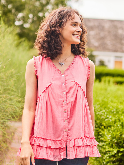 Ruffle Sleeveless Blouse - Rose