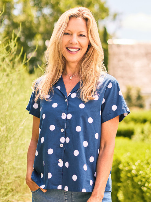 Lucy Dot Camp Blouse - Navy