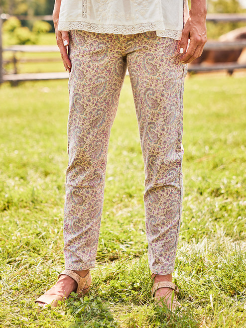 Prague Paisley Pull-On Pant - Ecru Lavender