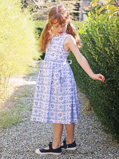 Teacup Kids Dress - White Blue