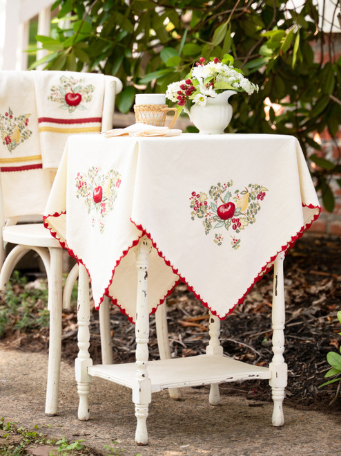 Delicious Embroidered Tea Cloth - Ecru