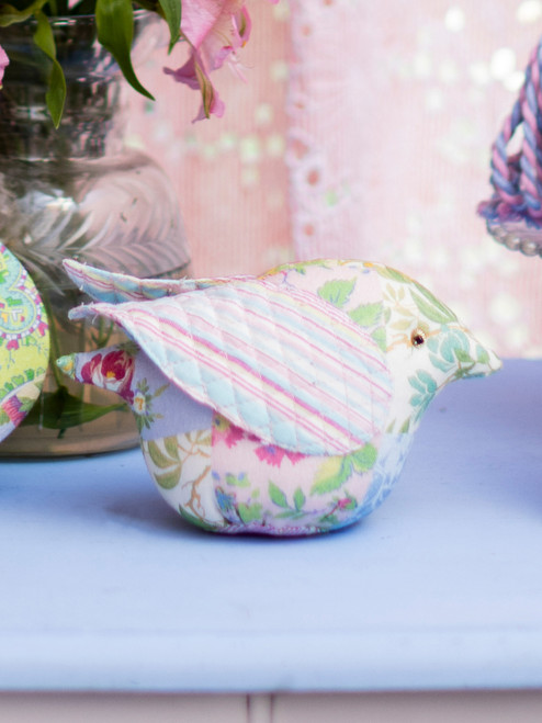 Garden Collage Bird Pin Cushion - Pastel