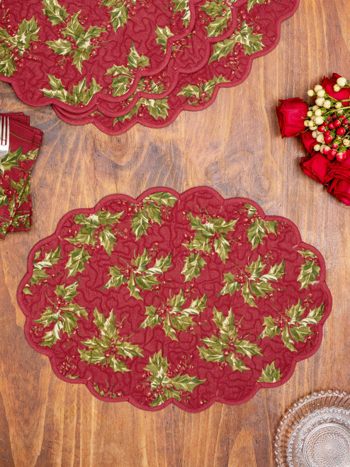 Winterberry Quilted Placemat Set of 4 - Red