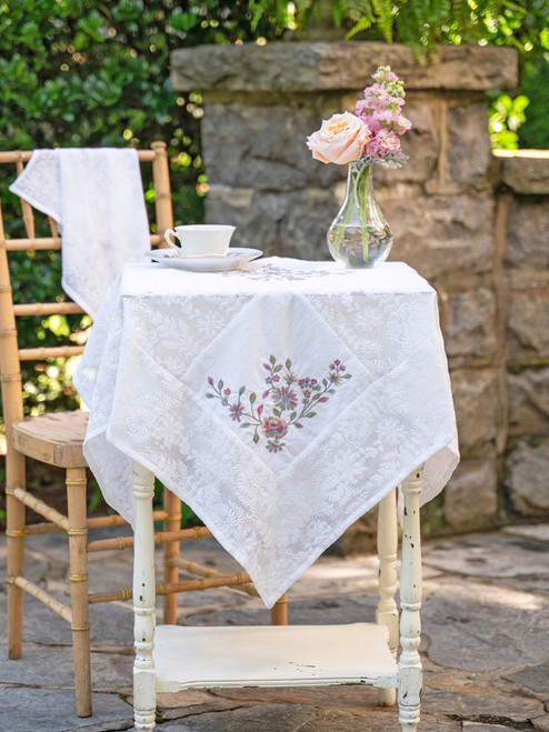 Love Note Embroidered Tea Cloth - Ecru
