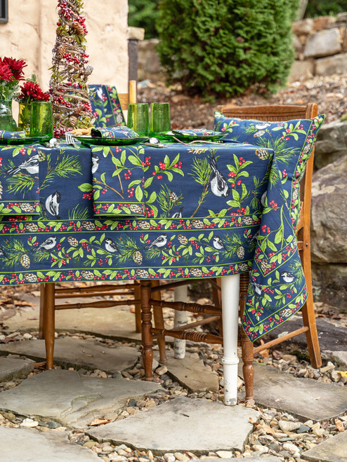 Chickadee Tablecloth - Navy