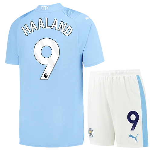 HAALAND #9 Manchester City 23/24 Kid's Home Shirt and Shorts - PL Font