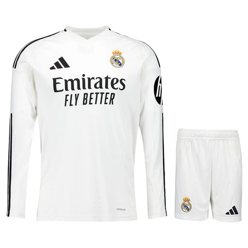 Real Madrid 24/25 Kid's Home Long Sleeve Shirt and Shorts