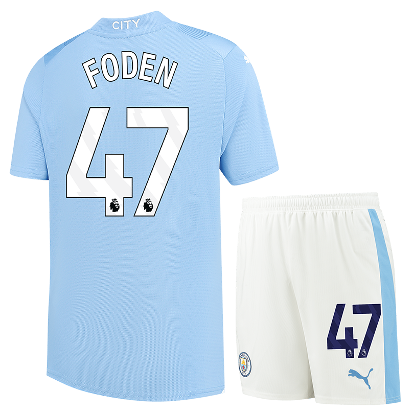 FODEN #47 Manchester City 23/24 Kid's Home Shirt and Shorts - PL Font