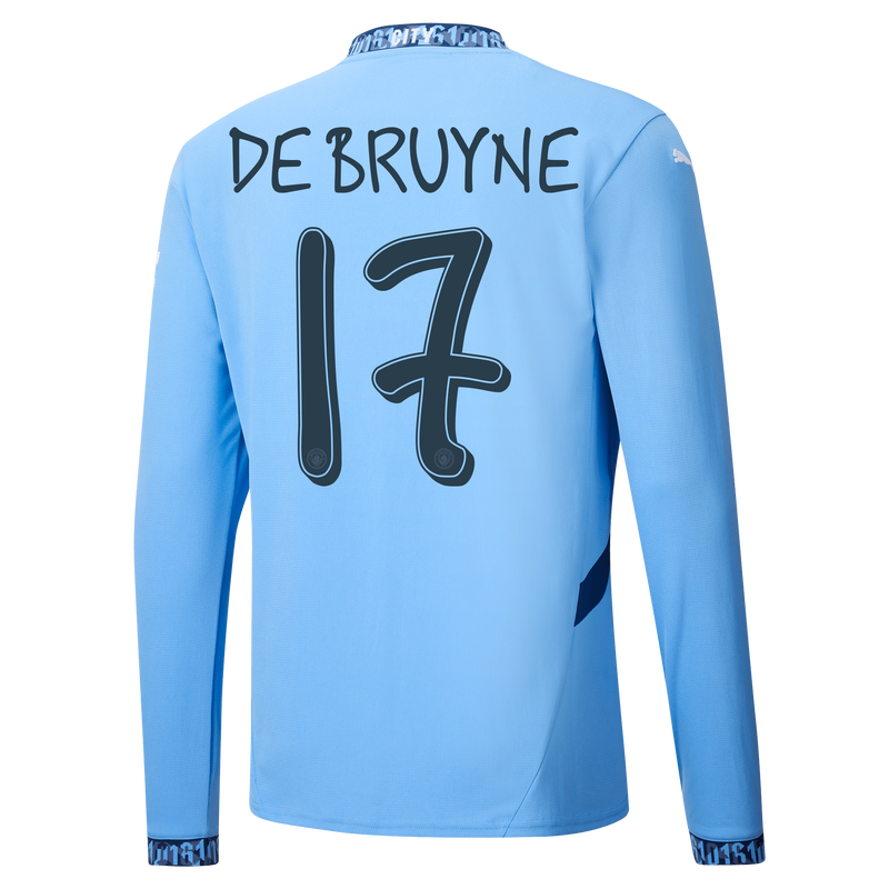 DE BRUYNE #17 Manchester City 24/25 Men's Home Long Sleeve Shirt - Man City Font