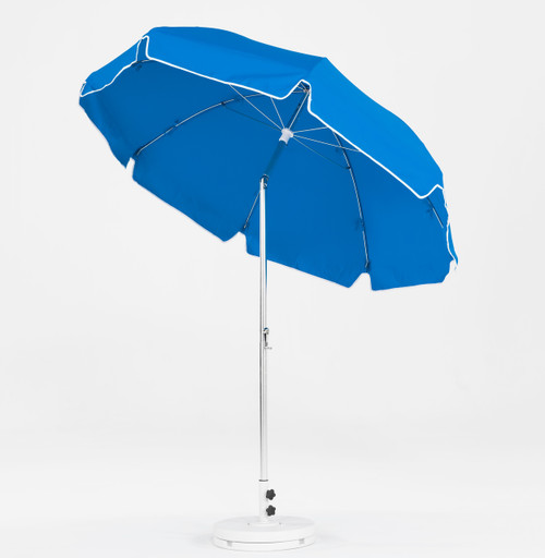 Commercial steel patio umbrella with crank 7.5′ octagon - outdoor shade for resorts, swimming pool clubs, restaurants, and poolside patios - Pacific Blue