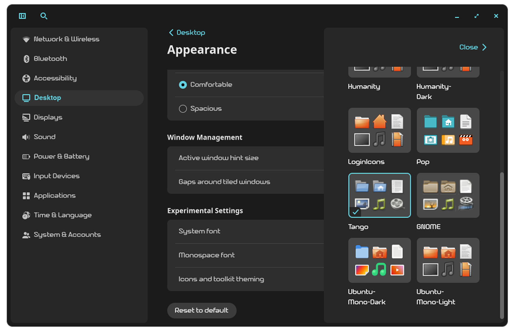 Screenshot of selecting custom icons