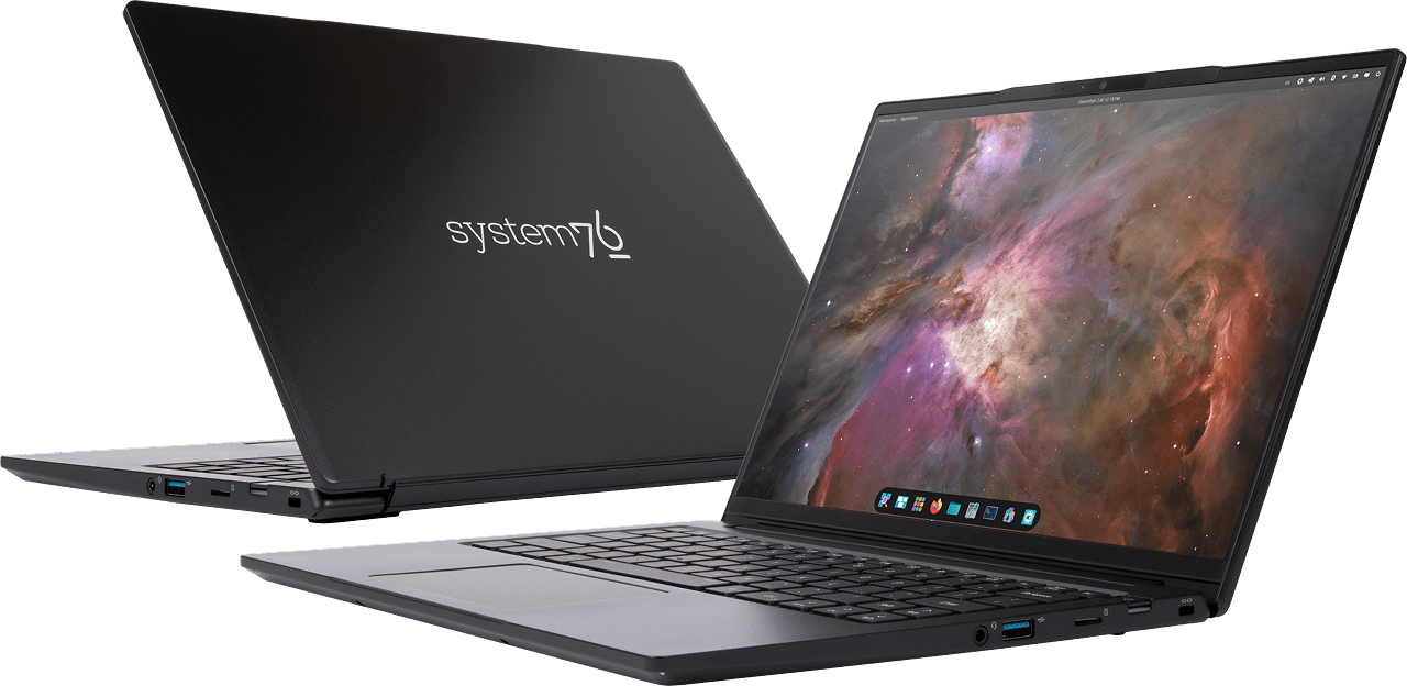 Lemur Pro quarter turned with purple Pop!_OS wallpaper