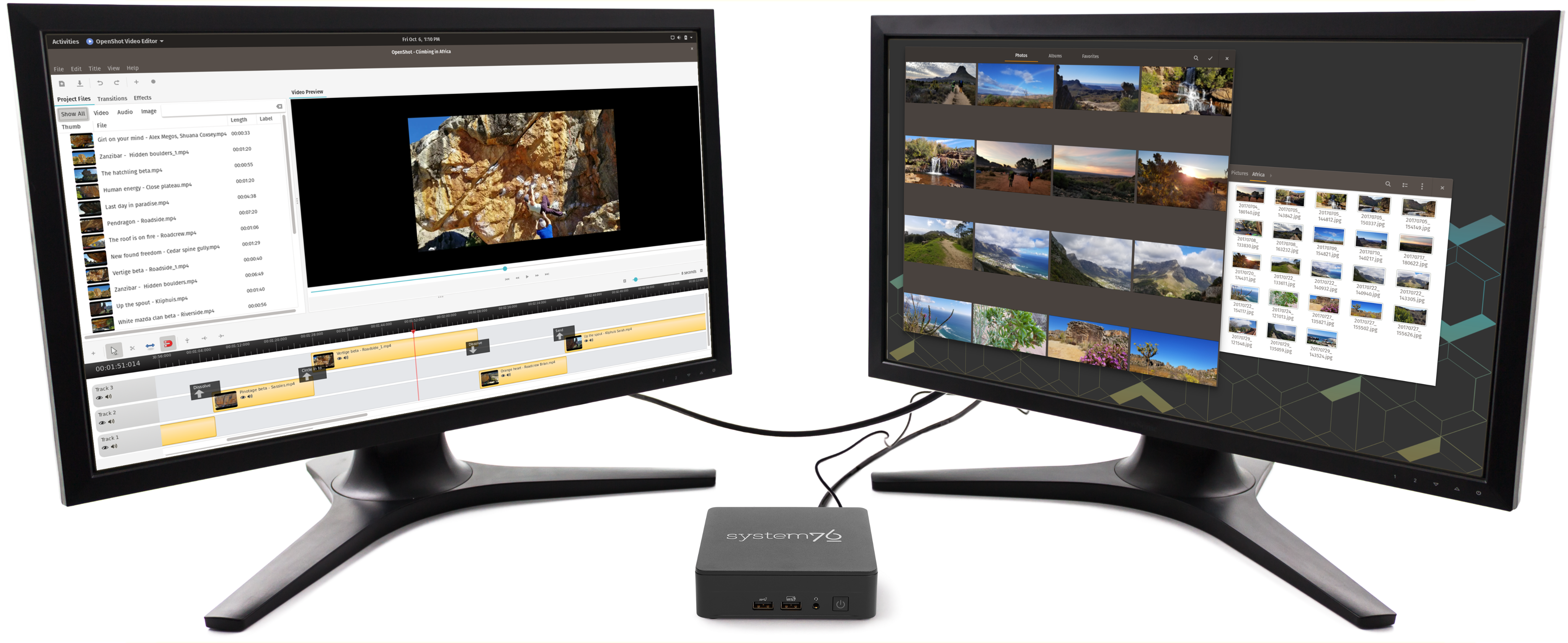 Two external display monitors connected to a single meerkat