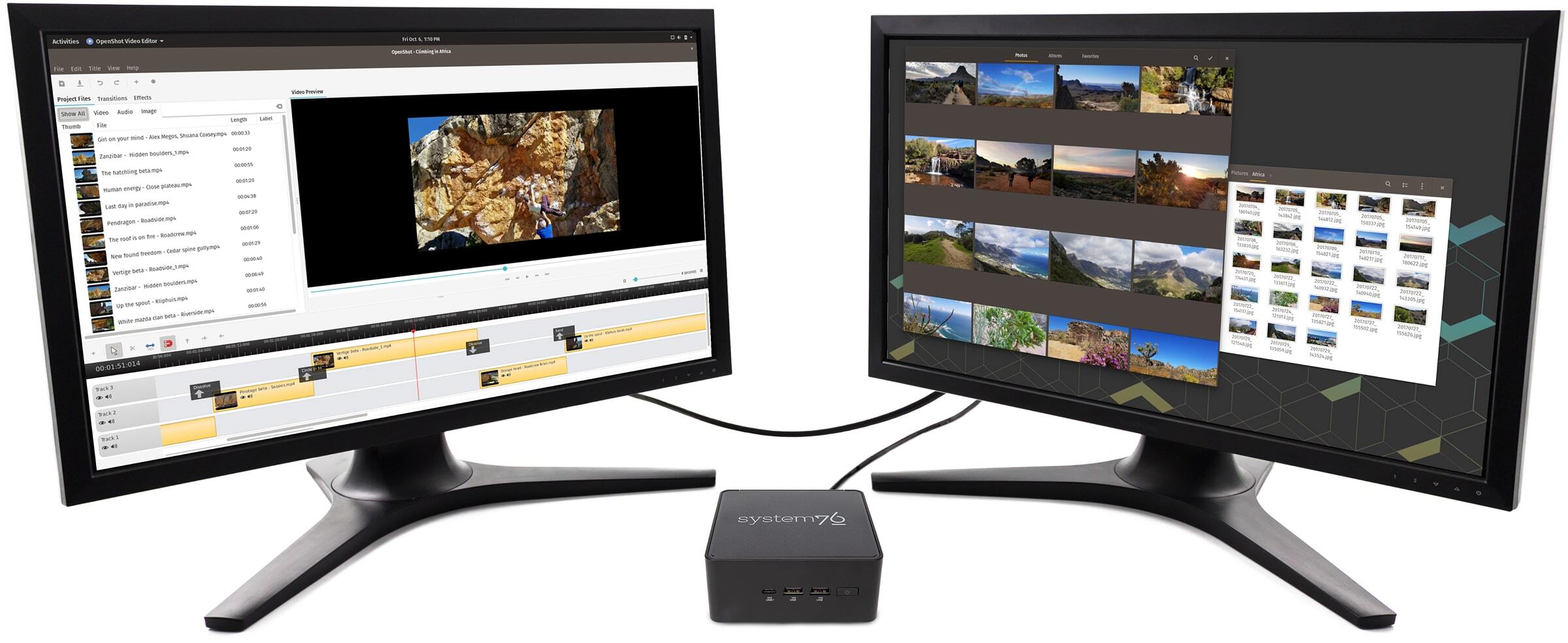 Two external display monitors connected to a single meerkat