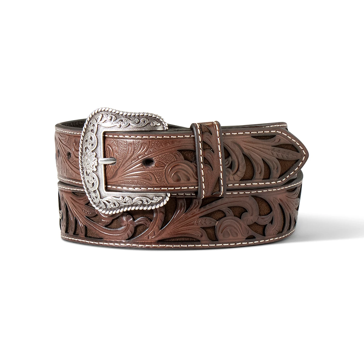 Ariat Brown Leather Embroidered Belt with Silver Buckle EUC 19XX ARIAT Men main image 4