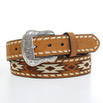 Ariat® Men's Embroidered Buck Lace Brown Belt with White Aztec Design and Removable Buckle