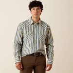 Ariat® Men's Retro Hart Fitted Snap Long Sleeve Shirt - White Swan Stripe