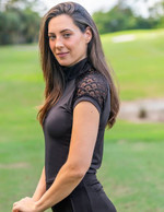Kastel Black Scallop Lace Crystal Zip Cap Sleeve 1/4 Zip Sun Shirt