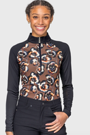 Kastel Denmark Pansies 1/4 Zip Raglan Long Sleeve Sun Shirt - Chocolate Brown