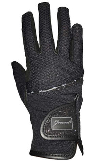 Grewal Equestrian Margaret Synthetic Leather and Air Mesh Riding Gloves with Glitter