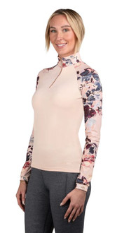 Kastel Denmark Pearl Blush Watercolor Floral Raglan Long Sleeve Shirt with Rose Gold 1/4 Zip