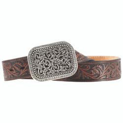 Ariat® Women's Fashion Belt - Brown with Embossed Ornate Silver Buckle