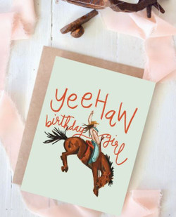 Tirzah Lane Art Yeehaw Birthday Girl Bucking Bronco Western Birthday Card
