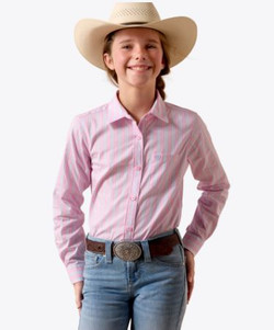 Ariat® Youth Kirby Long Sleeve Shirt - Pink Lavender Stripe