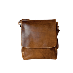 Rugged Earth Leather Bag with Front Flap - Brown