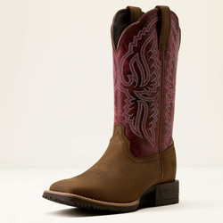 Ariat® Women's Hybrid Ranchwork Wide Square Toe Western Boot - Backwoods Brown/Berry Spice